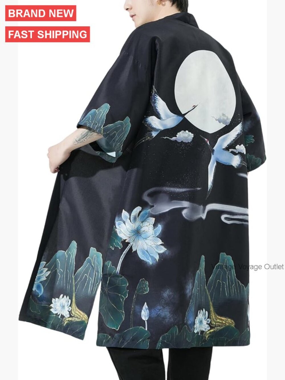 Men's Lightweight Kimono Robe Long Sleeve Open Front Polyester Cardigan